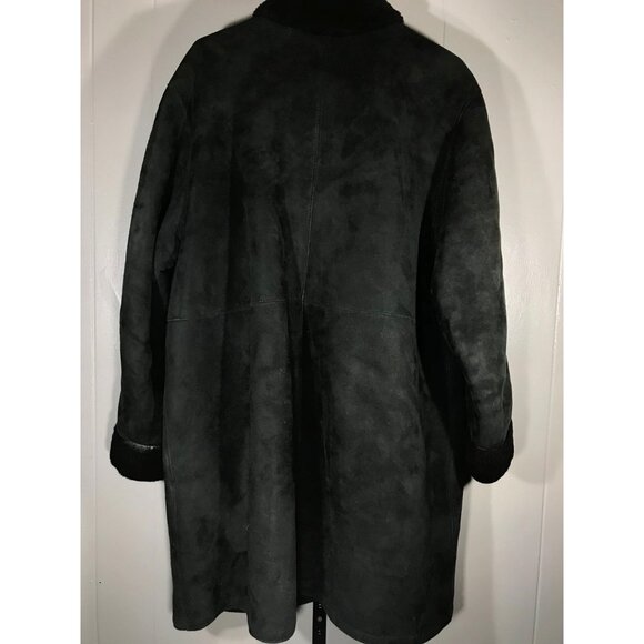 Blue Duck Womens Shearling Leather Suede Button Long Coat Black Size XL - Picture 2 of 6